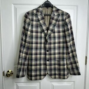 J Crew Kenmare Blazer Scottish Linen Wool Blend Multicolored Plaid Mens 38S 38 S